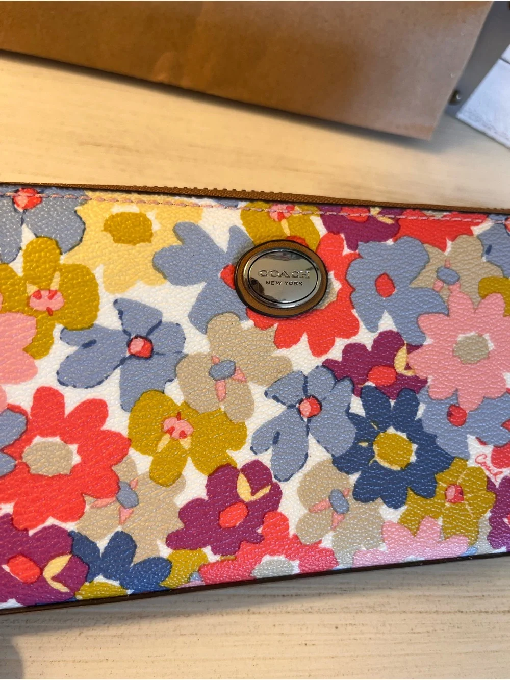 Coach Long Zip Around Floral Wallet w/ Leather Trim EUC